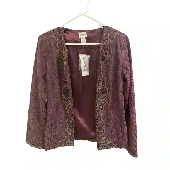 Chico's Victorian Bead Jenean Jacket in Plush Purple Size 0, NWT - Picture 6 of 9